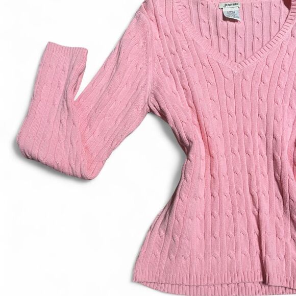 Vintage St. Johns Bay bubblegum Pink cable knit sweater with V-neck - Picture 5 of 6